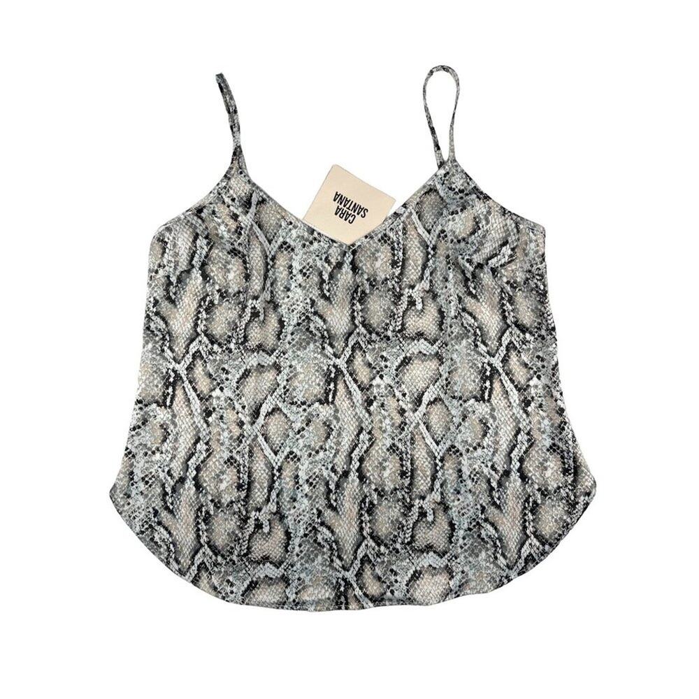 Cara Santana Keep It Classy Python V Neck Cami in Gray & White